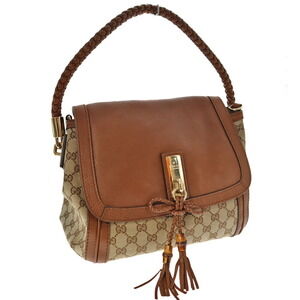 GUCCI Bag Tote Shoulder Brown Beige GG Guccissima Bamboo Tassel Rion
